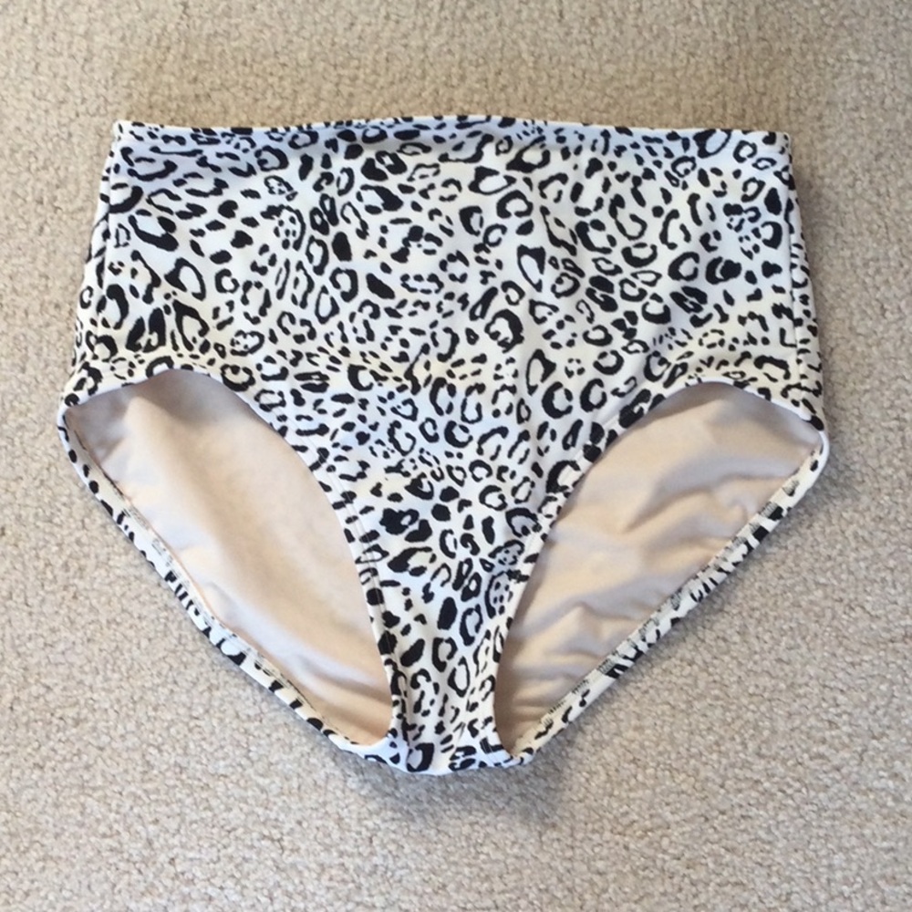Kona Sol White and Black Leopard High Waist Bikini Bottoms